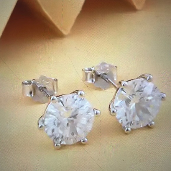Lustro Stella Concave cut Finest CZ Earrings in Platinum over Sterling Silver - Picture 1 of 7
